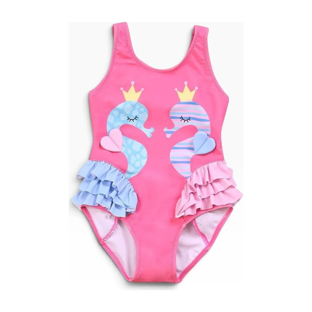 Traje de Baño Niña Caballitos de mar Rosado