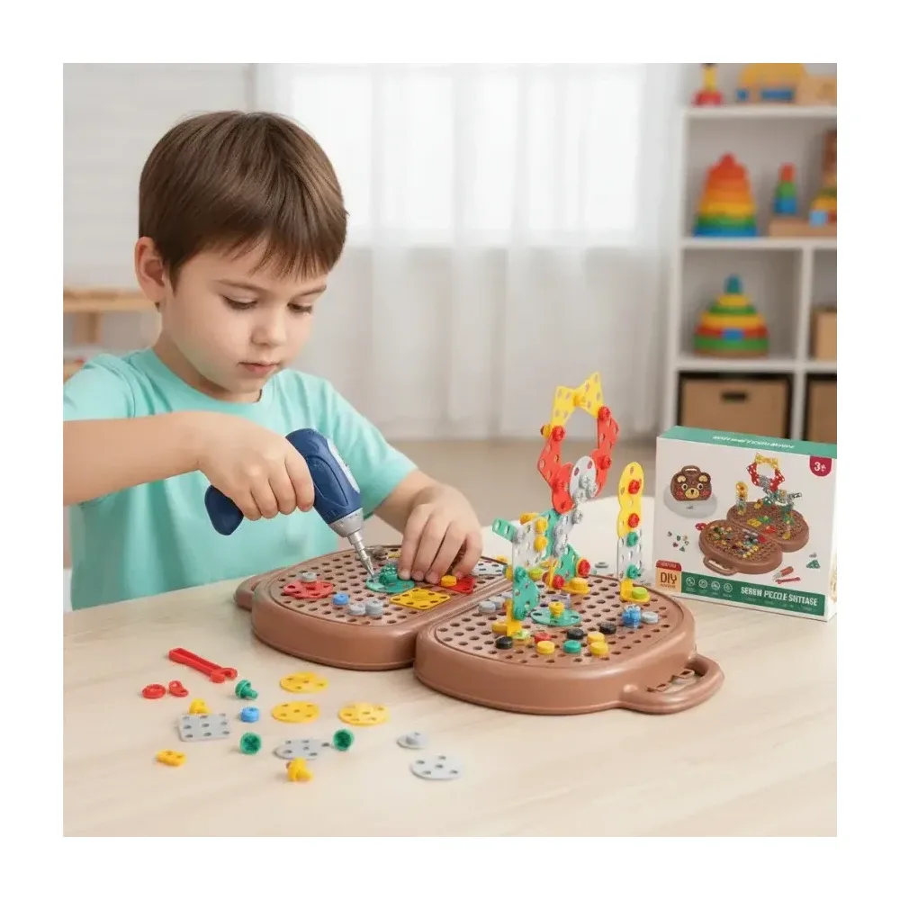 Set de Construcción 3D con Taladro Infantil y Maletín Osito