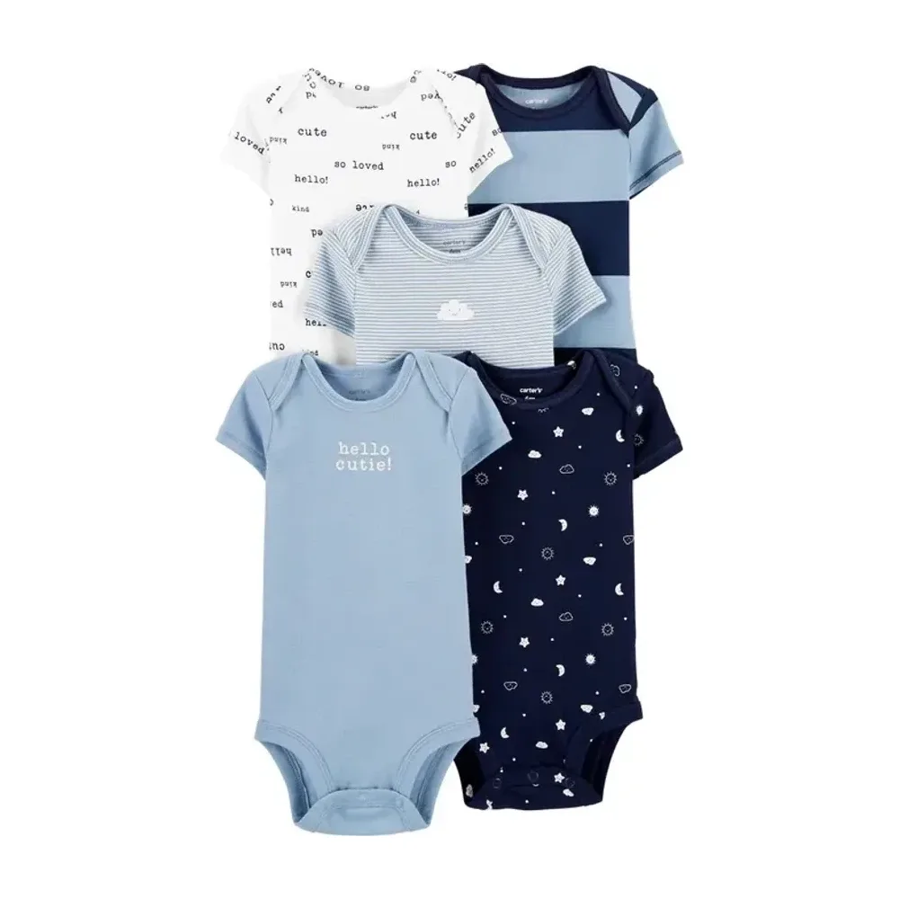 Set 5 Bodies de Algodón para Bebé Niño Celeste