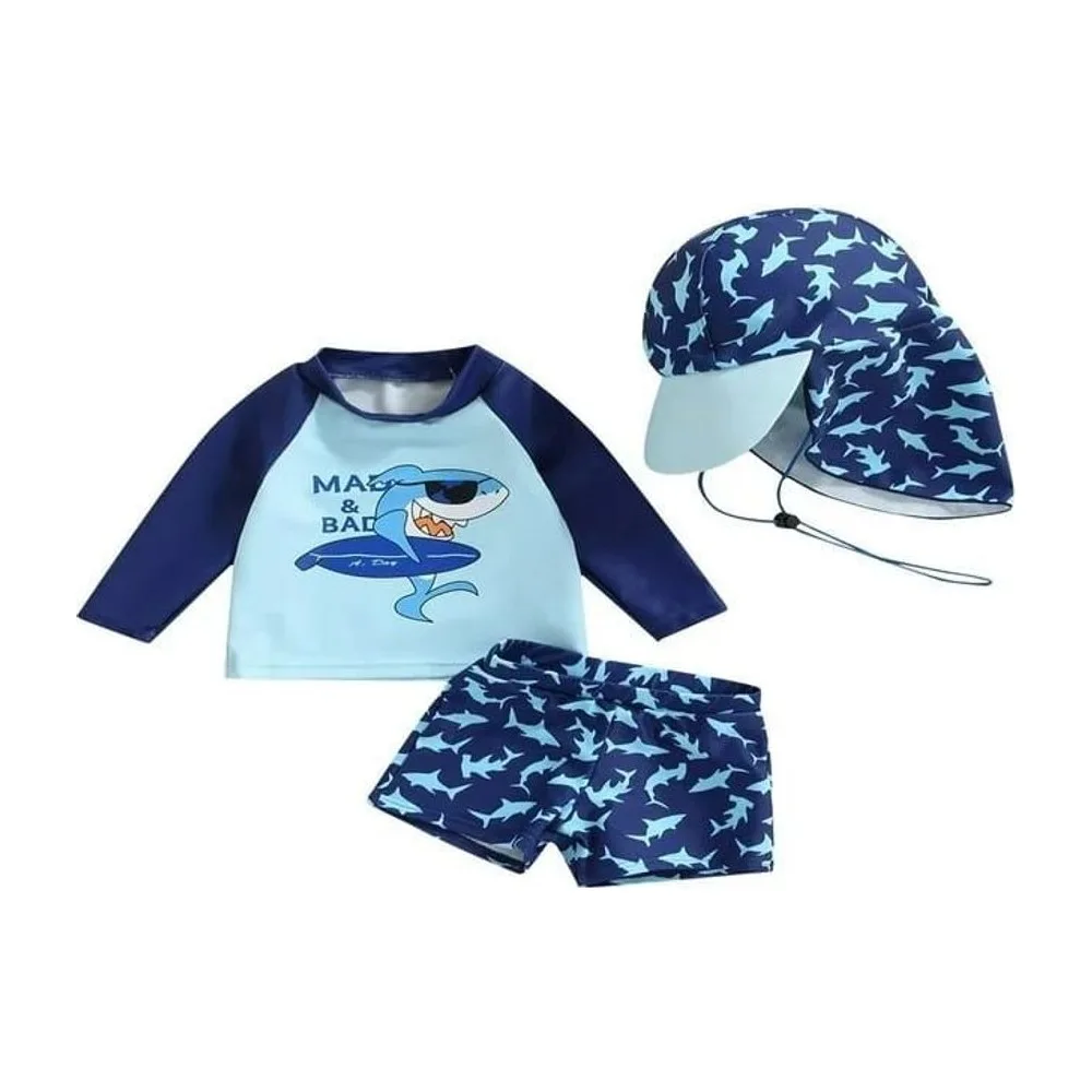 Traje de Baño Niño 3 Piezas Tiburón Azul – SensiBlue