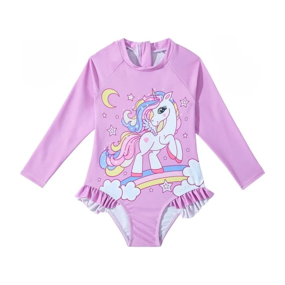 Traje de Baño Niña Manga Larga Unicornio Rosa