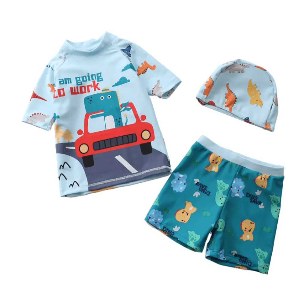 Set de Traje de Baño Niño 3 Piezas – Dinosaurio en Auto