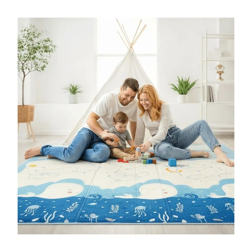 Alfombra Antigolpe para Bebé Reversible 200x180 cm | Alfombra de Juego Plegable
