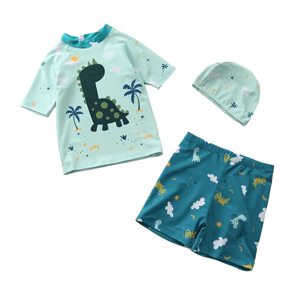 Traje de Baño Niño Dinosaurio Verde 3 Piezas con Protección Solar UV