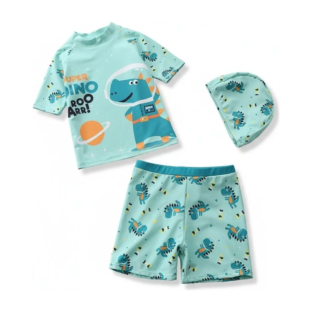 Set Traje de Baño Niño 3 Piezas – Dinosaurio Verde