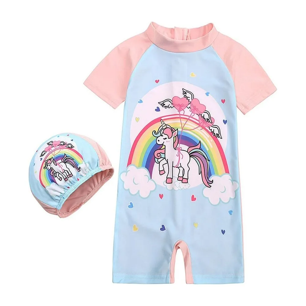 Traje de Baño Niña Una Pieza con Gorro UPF50+