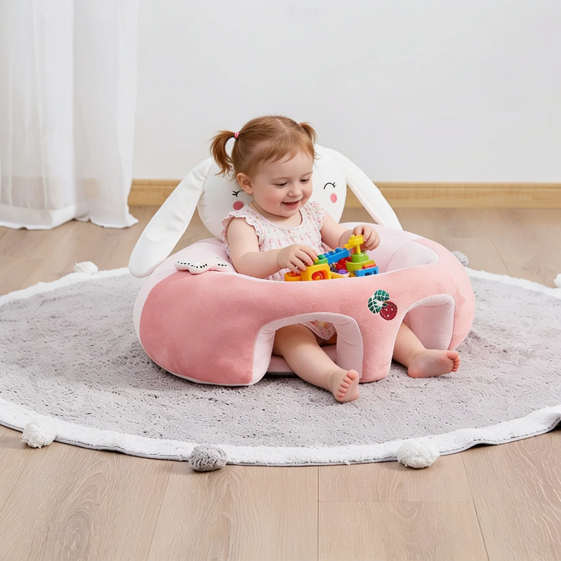 Sillón de Apoyo para Bebé Conejo Rosado | Cojín Asiento Infantil — Foto-2